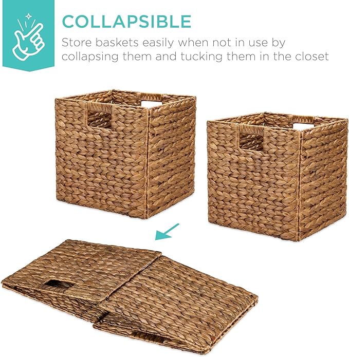 Best Choice Products 12x12in Pack of 5 Cube Storage Baskets, Water Hyacinth Multipurpose Collapsible Organizers, Handwoven Laundry Totes for Laundry, Living Room, Kids Room & Nursery - Chestnut