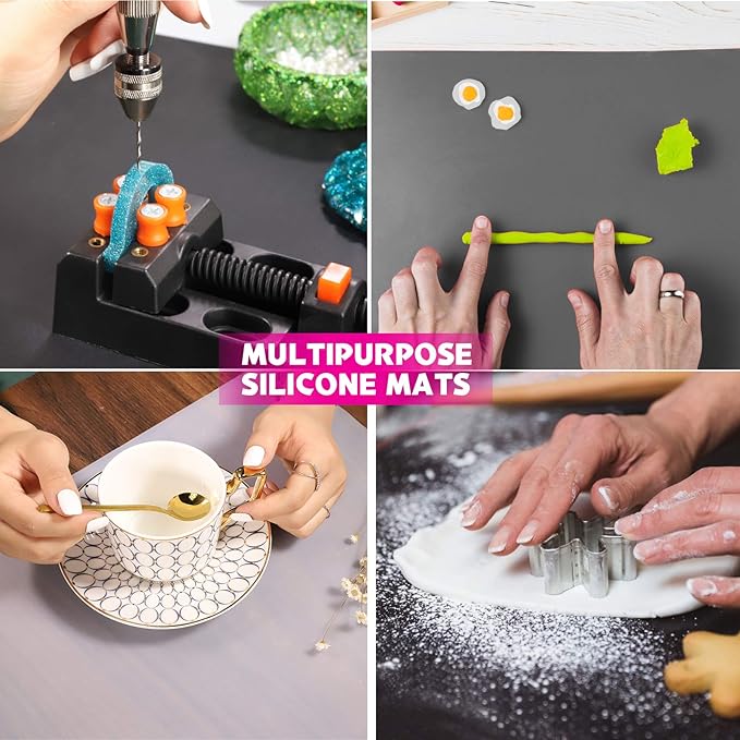 LEOBRO Silicone Mats, 3 PCS 15.7” x 11.7" Silicone Mat for Crafts, Resin Molds, Play Dough Mat, Silicone Sheets for Epoxy Resin, Clay, Crafts