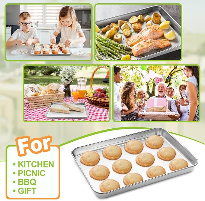 CEKEE Stainless Steel Cookie Sheets for Baking, 2PCS Stainless Steel Baking Sheet, Size 12 x 10 x 0.98 Inch，Heavy Duty & Easy Clean Baking Pans Tray Set