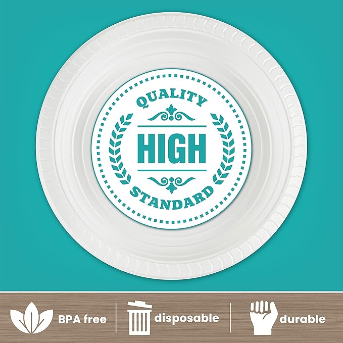 PLASTICPRO Round Plastic Bowls Microwaveable, Disposable, White, Dinnerware (100, 16 ounce)