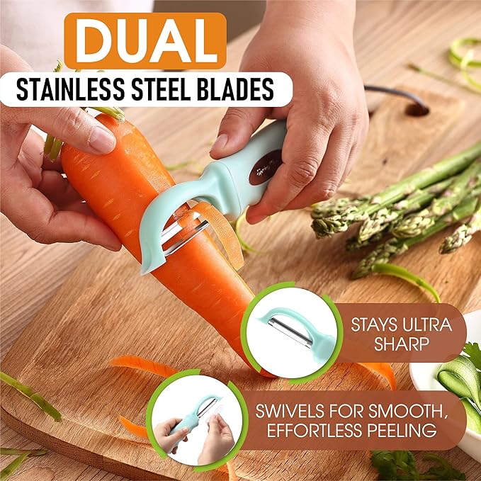 Spring Chef Premium Stainless Steel Vegetable Peeler, Dishwasher Safe Potato Peelers for Kitchen with Soft Grip Handle, Perfect for Apple, Fruit, Veggie, Carrot, Cucumber, Ginger - Set of 2 - Mint