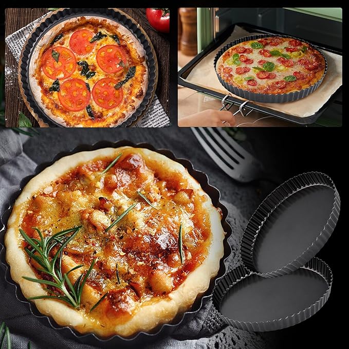 Theuzi 9 in Non-Stick Tart and Quiche Pan with Removable Bottom and 4 Mini Tart Pans 4-inch, Heavy Duty Fluted Side for Pies, Mousse Cakes, Dessert Baking (5 Pack)