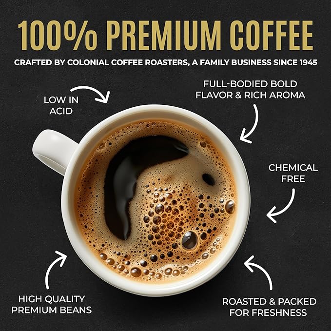 Colonial Coffee 100 Count Single Pot Coffee Packets – 100% Arabica Dark Roast | Pre-Measured Frac Packs for 12 Cup Maker | Bulk Ground Gourmet Coffee for Home & Office