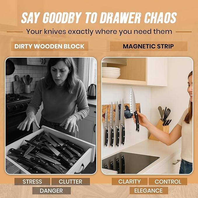 Magnetic Knife Holder for Wall 16 Inch |Premium Wood & Red and Grey Resin| Epoxy Knife Magnetic Strip, Kitchen Knife Block Holder with Strong Magnet, Space-Saving, Handcrafted Style & Easy to Install