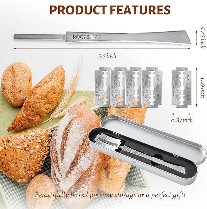 Bread Lame Dough Scoring Tool, Stainless Steel Scoring Knife with 5 Feather Blades, Sourdough Scoring Tool for Bread Baking, Baking Tool for Baking Beginners