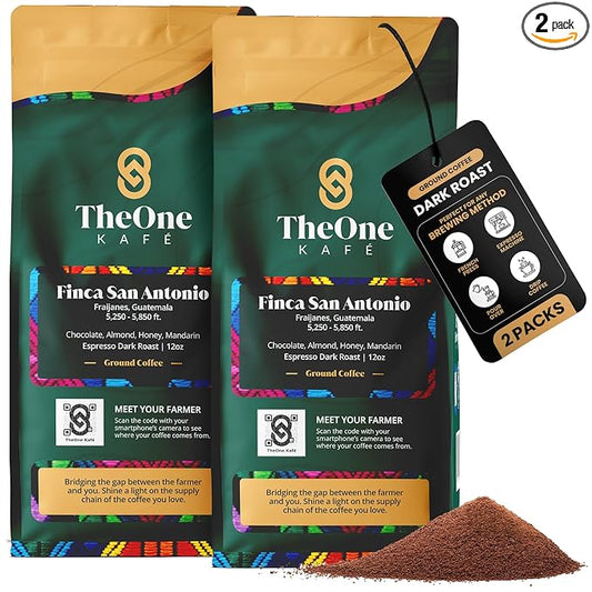TheOne Kafé Guatemala Dark Roast Ground Coffee – Organic, Single Origin, Premium Specialty Coffee and Ethically Sourced – Fresh Roasted for Espresso, Drip, Pour Over – 12 oz (Pack of 2)