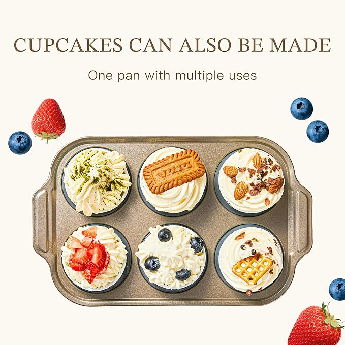 2-Pack Silicone Foldable Muffin Pans With Metal Reinforced Frame Silicone Cupcake Molds Nonstick 6 Cups For Baking, Homemade Muffins, Cupcakes, Egg Bites, Brownies, Puddings