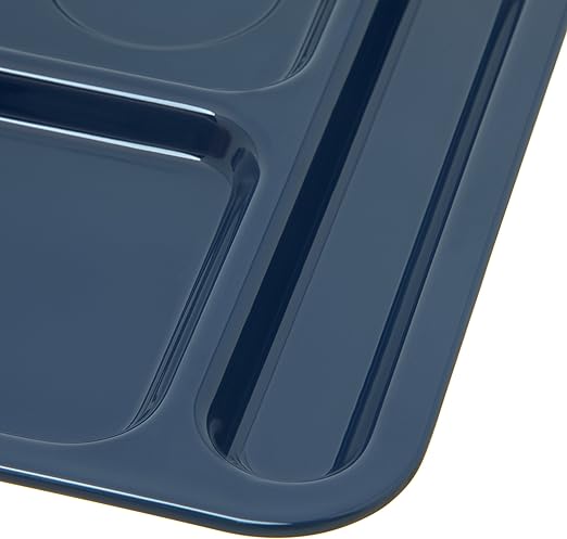 Carlisle FoodService Products Plastic Food Tray, Right-Hand 4-Compartment Tray for Schools, Dining Halls, and restaurants, Melamine, 10 x 9.75 Inches, Blue