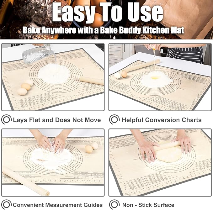 Extra Large Silicone Pastry Mat 36x24 Inch - Nonstick Baking Mats with Measurements, Great for Dough Rolling, Pastry, Pie Crust, Fondant, Cookies, Bread, Pasta, Pizza, Counter Mat