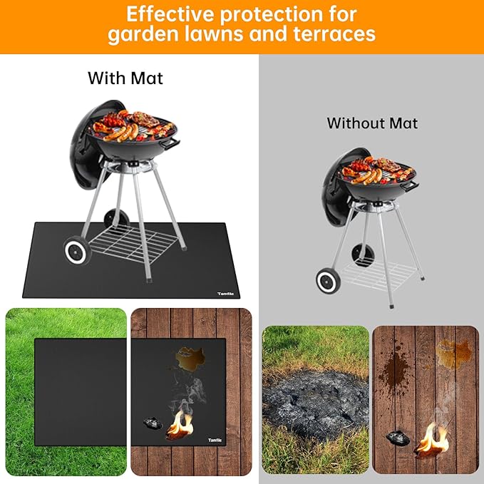 Tamfile Large 62 x 40 Inch Under Grill Mats for Outdoor Grill, Double-Sided Fireproof Heat-Resistant Pad, Indoor Fireplace/Fire Pit Rubber Mat, Oil-Proof Waterproof BBQ Protector for Deck and Patio