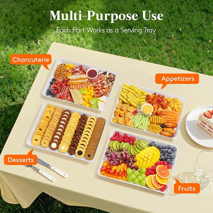 Lifewit Plastic Serving Tray for Party Supplies, 16" x 12" White Trays for Serving Food, Reusable Large Platter for Buffet, Fruit, Dessert, Snack, Veggie, Kitchen and Outdoor Use, Rectangle, 4 Pcs