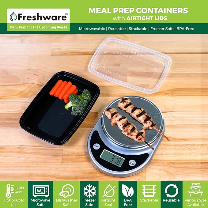 Freshware Meal Prep Containers [150 Pack] 1 Compartment Food Storage Containers with Lids, Bento Box, BPA Free, Stackable, Microwave/Dishwasher/Freezer Safe (28 oz)