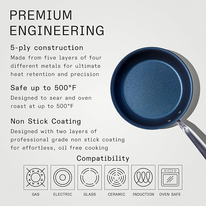 Made In Cookware - ProCoat 10" Non Stick Frying Pan (Harbour Blue) - 5 Ply Stainless Clad Nonstick - Professional Cookware - Induction Compatible