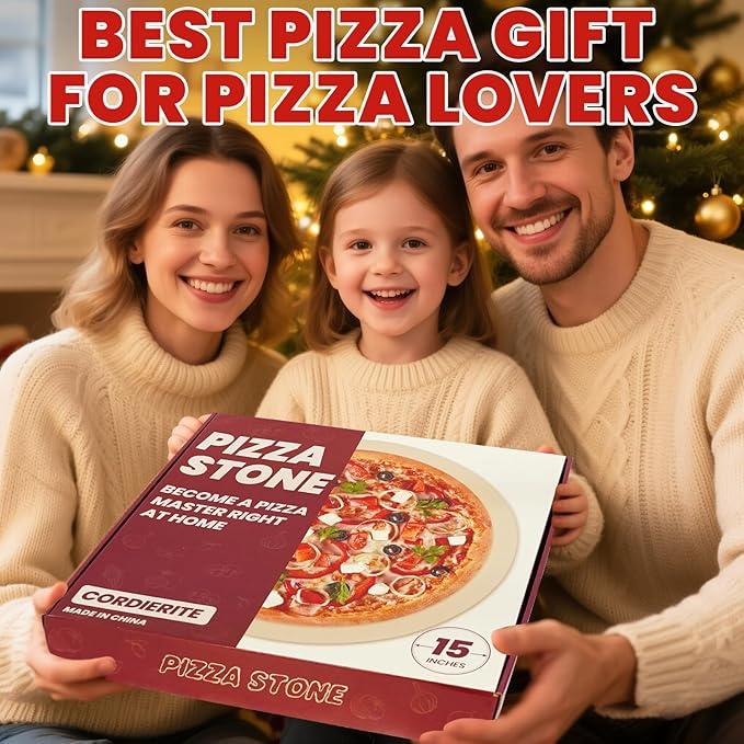 GOOD GAIN Pizza Stone for Oven Grill - 15'' Round Baking Stone for Bread, Pies | Cordierite Oven Stones for Cooking | Indoor,Outdoor | Durable, Heat Shock Resistant (Beige)
