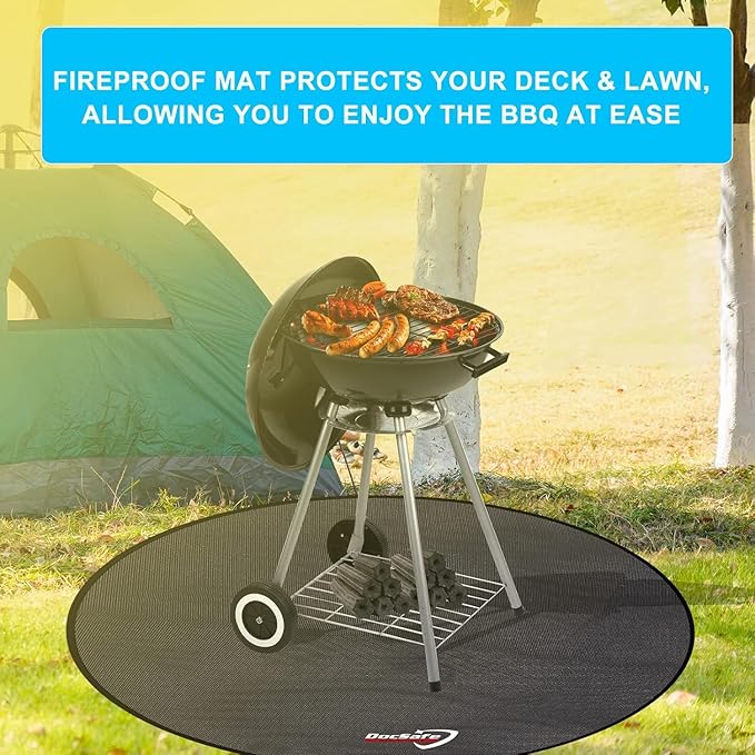DocSafe 36" Round Under Grill Mat,4 Layers Fire Pit Mat,Fireproof Mat Protector for Deck,Patio,Grass,Outdoor Charcoal,Smokers,BBQ,Reusable Oil-Proof and Waterproof Indoor Fireplace Pad,Easy to Clean