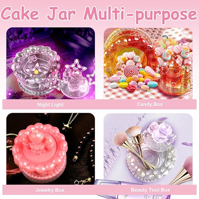 Heart Rose Jar Resin Mold with Lid ，Epoxy Resin Storage Box Casting Molds ，DIY Jewelry Container Silicone Mould (Castle Cake)