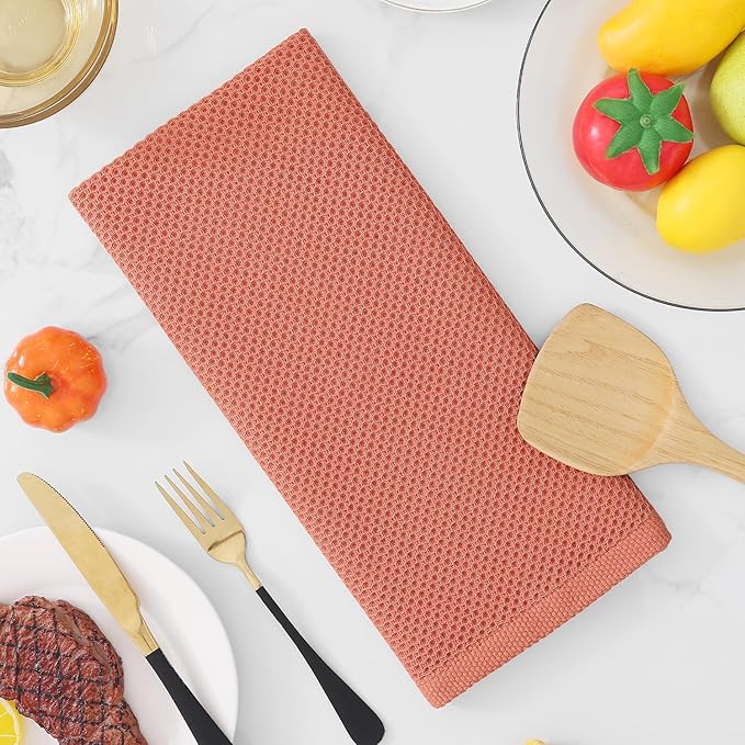 Homaxy 100% Cotton Waffle Weave Kitchen Dish Towels, Ultra Soft Absorbent Quick Drying Cleaning Towel, 13 x 28 Inches, 8-Pack, Coral