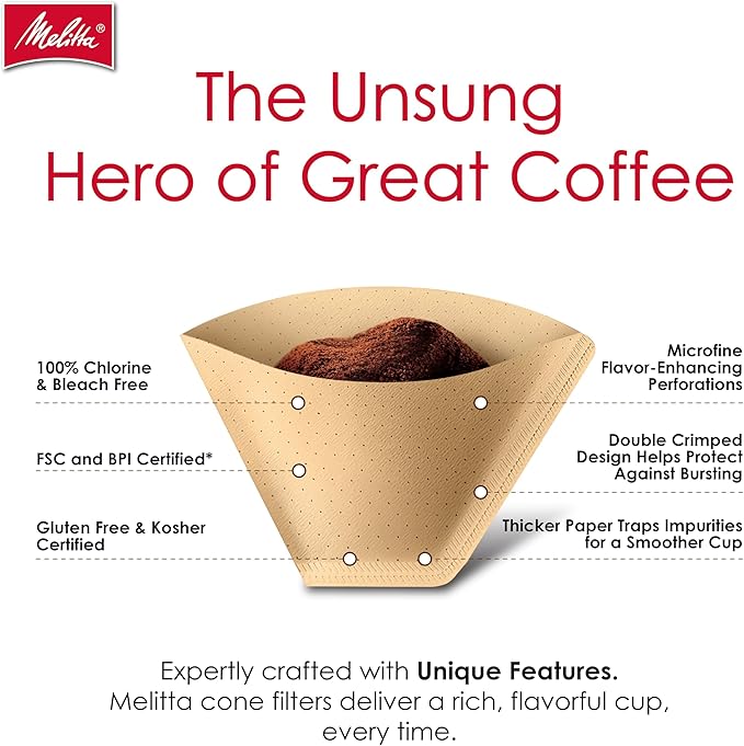 Melitta #4 Cone Coffee Filters, Natural Brown, 100 Count (Pack Of 3), 300 Total Filters - Fits all 8-12 Cup Cone Coffee Makers and Pour-Overs, Compostable, Tear-Resistant, Made in USA