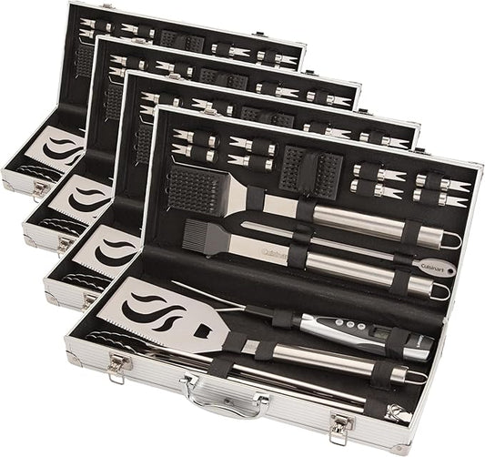 Cuisinart Deluxe Grill Tool Set, 20-Piece Grill Set, BBQ Accessories with Aluminum Case, Stainless Steel Grilling Accessories, Grilling Gifts for Men, for Dad Husband (Pack of 4)
