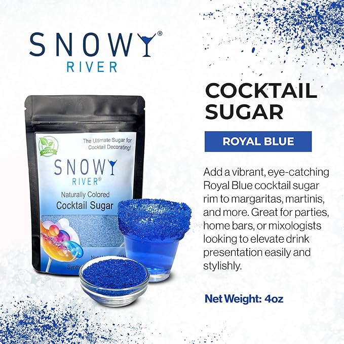 Snowy River Royal Blue, Cocktail & Margarita Sugar Rimmer - Vibrant Color Glass Rimming Sugar with Medium Crystal Texture - 4oz