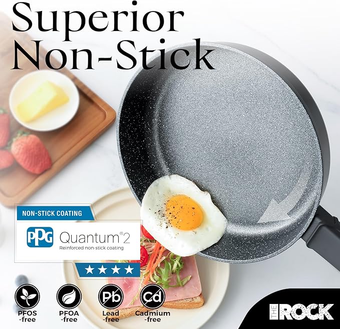 THE ROCK SOHO 11-Inch Non Stick Frying Pan – Nothing Sticks, Never Warps, Lasts Longer, Healthy Skillet with Heat-Resistant Handle, PFOA Free, Oven & Dishwasher Safe, Black