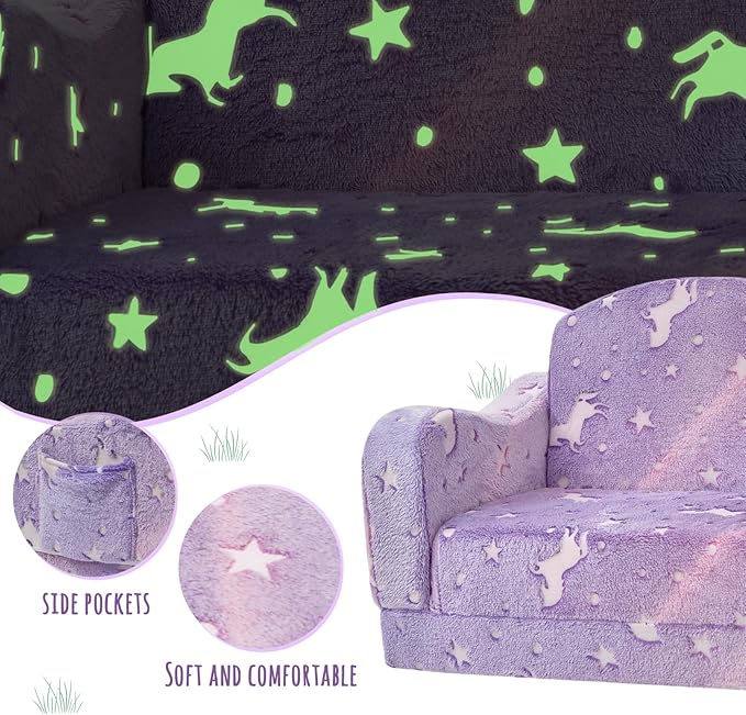 Thick Comfy Toddler Chair and Couch for Kids,2-in-1 Soft Plush Fold Out Sofa for Children,Convertible Couch to Lounger for Toddler