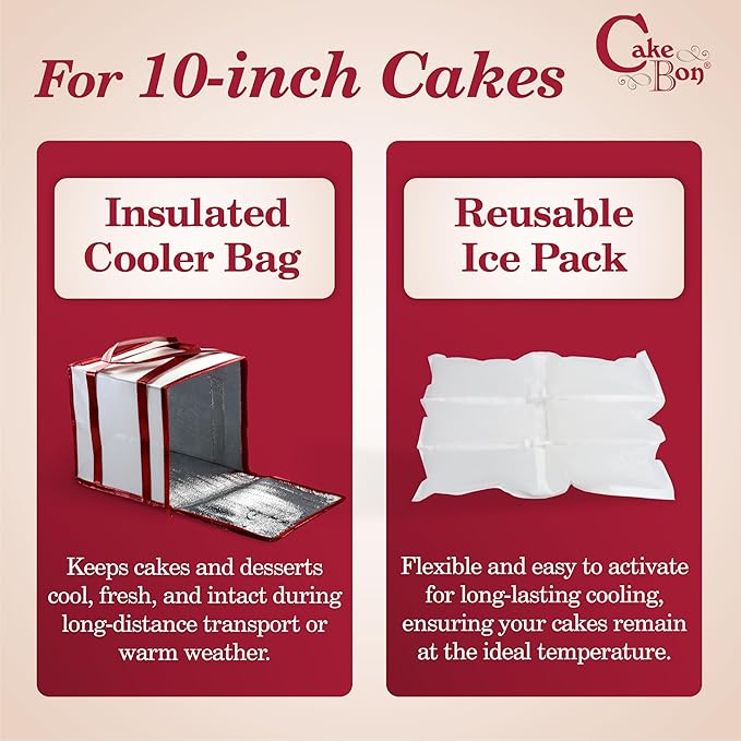Cakebon 10-Inch Insulated Cake Bag with Ice Pack Sheets – Premium Cooling Solution for Cakes, Pastries & Cupcakes – Durable, Reusable, Moisture-Proof Design for Bakers & Food Deliveries (1-pack)