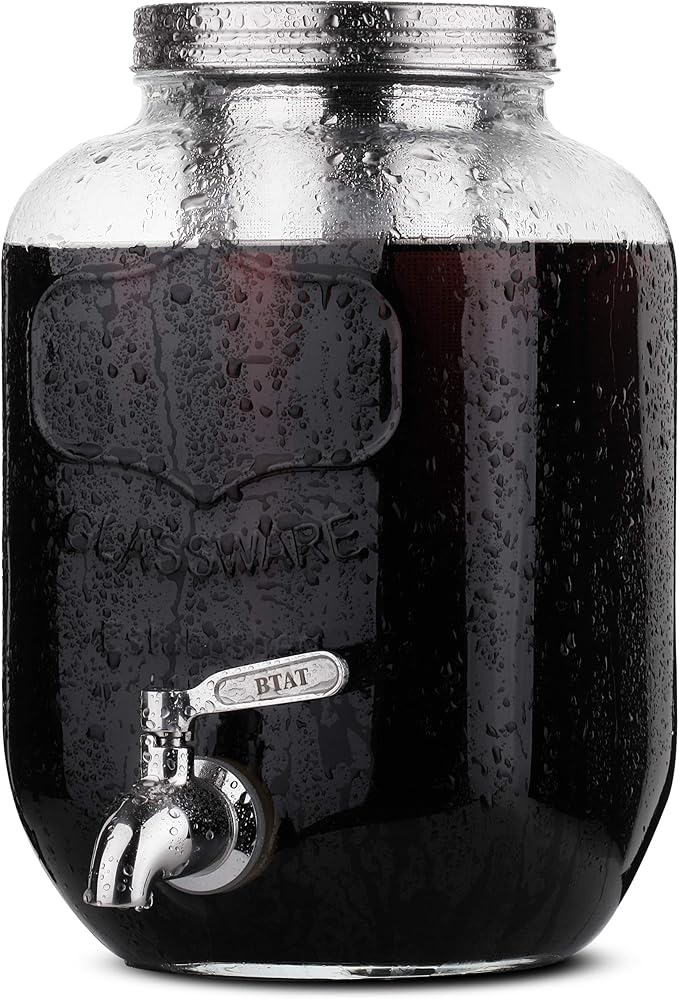 BTaT- Cold Brew Coffee Maker, 1 Gallon Mason Jars Drink Dispenser, Gallon Cold Brew Coffee Maker, Iced Tea Maker, Cold Brew Coffee Carafe, Beverage Dispenser, Glass Dispenser, Cold Brew System