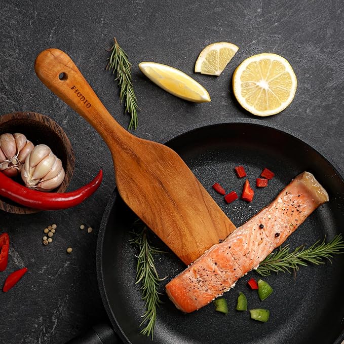 Teak Wooden Spatula, Spoons & Spurtle for Cooking – Handcrafted, Natural Non-Stick Kitchen Utensils with Comfort Grip & Microfiber Cloth