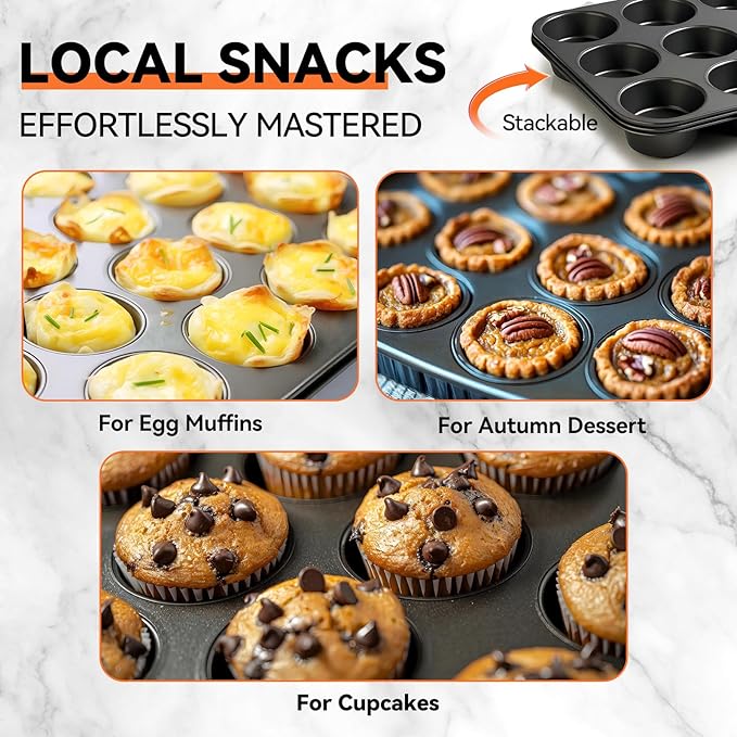 Yoehka 2 Pack Muffin Pan for Baking, Nonstick Cupcake Pan Set, Standard 12-Cups Muffin Tin for Baking Cupcakes, Carbon Steel Baking Supplies
