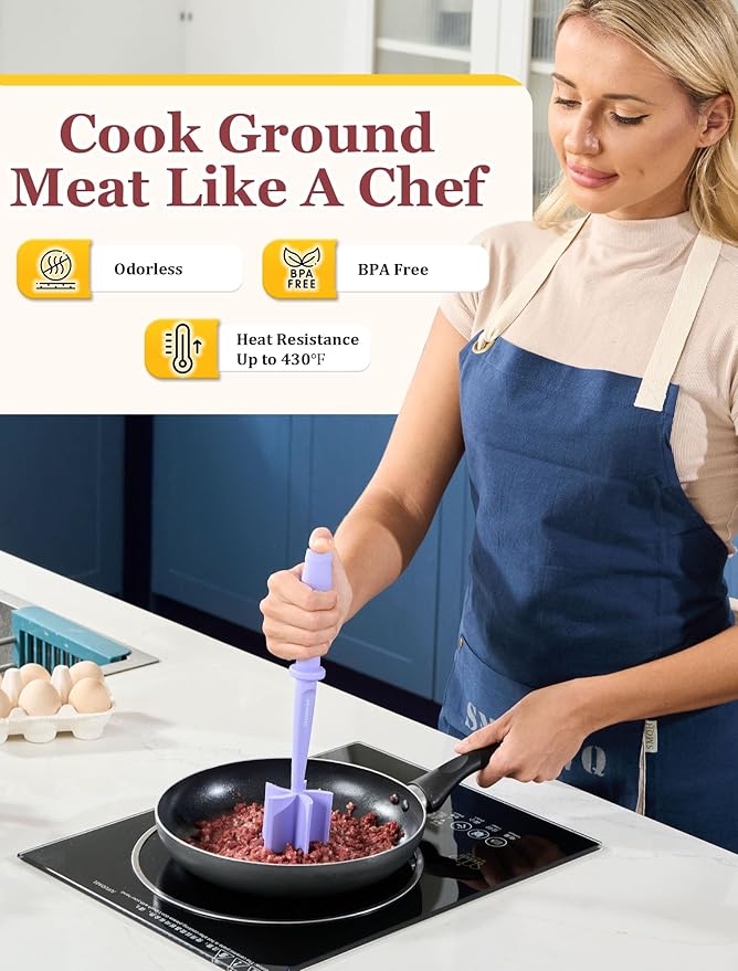 Premium Heat Resistant Masher and Smasher for Hamburger, Ground Turkey and More, Nylon Tool and Meat Fork, Mix Chopper