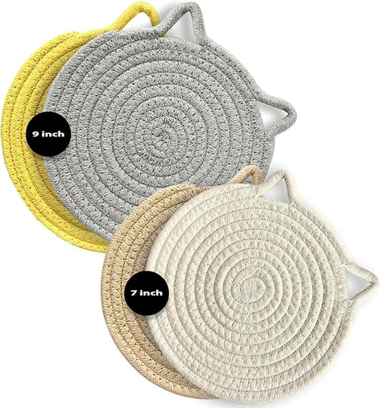 UKJENT Trivets for Hot Dishes - 4 Pcs Cotton Trivet Mats, Heat Resistant Hot Pads Pot Holders Set for Hot Pots & Pans, Kitchen Counter Farmhouse Table New Home Decor Essentials(7 inch & 9 inch)