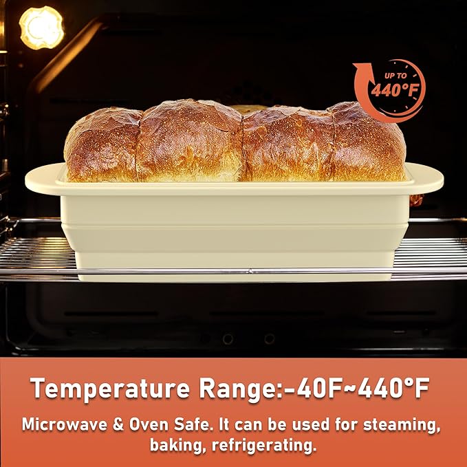 2 Packs of Pan Non-Stick Silicone Bread Loaf Pan with Heavy-Duty Steel Frame, Silicone Baking Mold – Perfect for Pound Cakes, Breads (9"x4"x2.5", Beige, 2 Pieces)