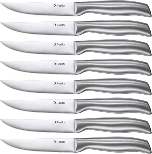 D.Perlla Steak Knives, Super Sharp Straight Edge Steak Knife Set of 8, Professional Straight Edge Kitchen Table Dinner Knives, Elegant High Carbon Stainless Steel Kitchen Steak Knife Set, 4.5IN