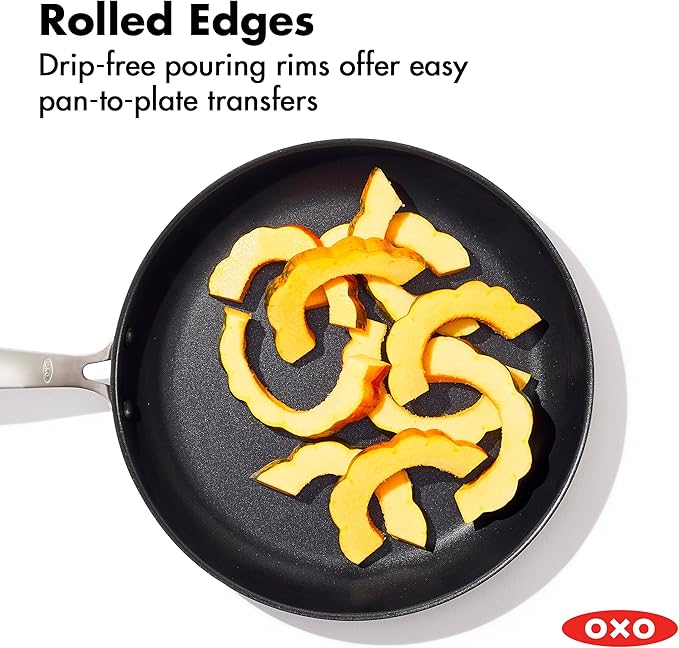 OXO Enhanced 8” Nonstick Frying Pan Skillet, Ceramic PFAS-Free Cookware, Stainless Steel Handle, Eggs & Omelets, Dishwasher & Oven Safe, Biscuit Brown