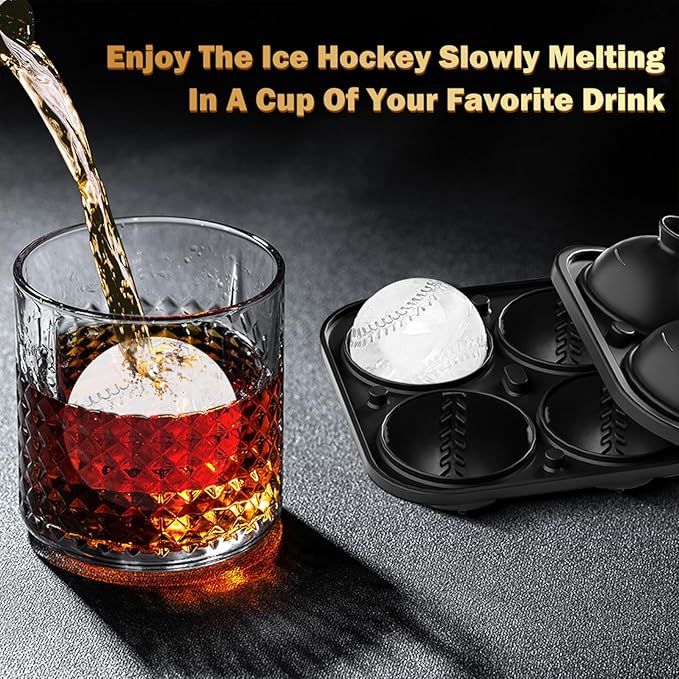 2 Pack Baseball Ice Cube Mold 2.1 Inch Large Silicone Baseball Ice Cube Molds Fun Shapes Craft Sphere Ice Molds Novelty Christmas Gifts for Men Women Cocktails, Bourbon,Brandy, Whiskey(2, Baseball)