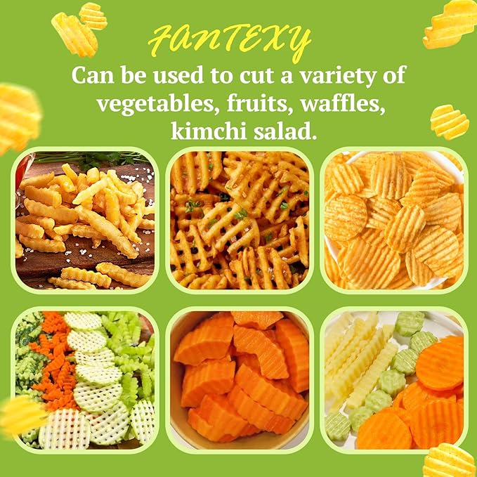 FANTEXY Crinkle Cutter for Veggies, Stainless Steel French Fry Cutter for Potatoes, Cucumbers, Carrots - Wavy Chopper, Waffle Fry Maker