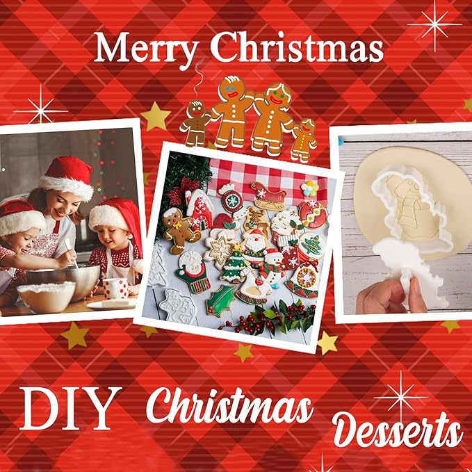 Flycalf Christmas Cookie Cutter Gingerbread Man Biscuit Cutter Baking Molds with Plunger Stamps Holiday PLA Accessories Gifts Decorative Party 3" Kitchen Cake Supplies