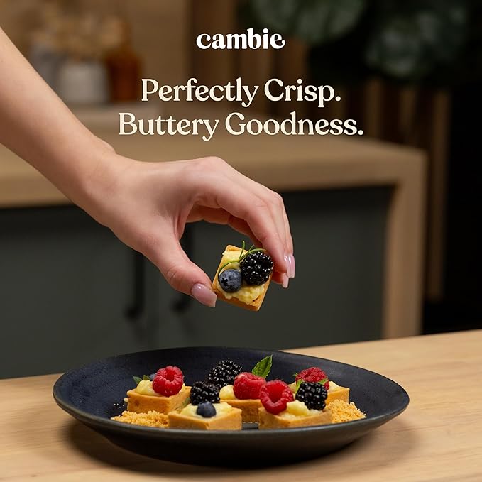 Cambie Large Square Vanilla Tart Shells, 71mm (2.8") Diameter, French Style Tart Shells, White Chocolate Coating, Pack of 24