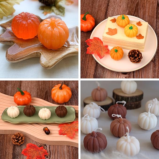 Actvty 3D Pumpkin Silicone Molds, 6 Pcs Half a Pumpkin Chocolate Candy Fondant Mold for Halloween Thanksgiving Fall Baking, Cake Decoration, Soap Candle Clay Resin Casting