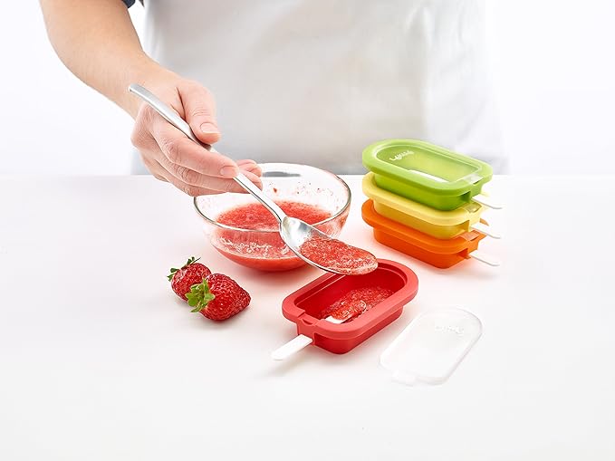 Lékué Set of 4 Large Stackable Popsicle Molds + Sticks & Lids | Homemade Freezer Ice Pops & Frozen Snacks | Flexible Platinum Silicone for Easy Fill & Unmold | Reusable & Dishwasher Safe| Multicolor