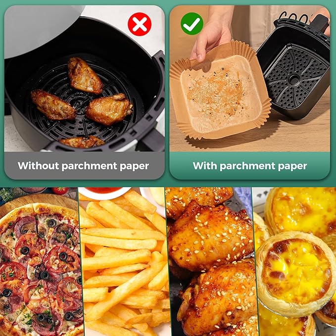 Small Air Fryer Liners Disposable, 2 QT Parchment Paper for COSORI 2.1 Qt Air Fryer, 100PCS 4.7 Inch Square Baking Paper Sheets for Mini Airfryer Basket