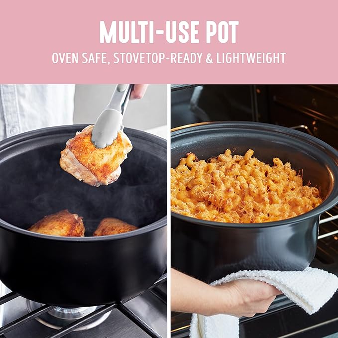 GreenLife 8QT Slow Cooker, Non-Toxic PFAS-Free Ceramic Nonstick Removable Interior Bowl, Programmable, Family Friendly, Keep Warm, Stovetop & Oven Safe, Dishwasher Safe Parts, Timer, Glass Lid, Pink
