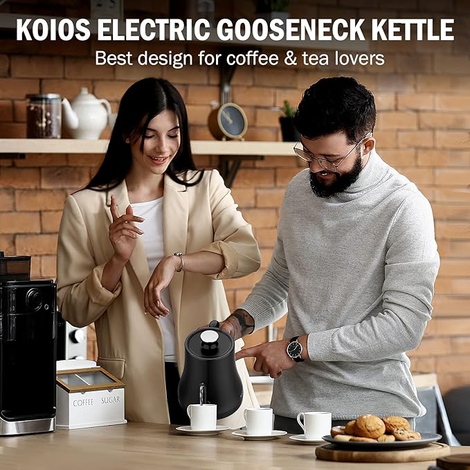 Gooseneck Electric Kettle with ±1℉ Temperature Control, KOIOS 1200W Quick Heating Gooseneck Kettle for Pour Over Coffee & Tea, 2 hours Temp Hold, Auto Shut-Off & Boil-Dry Protection, Matte Black