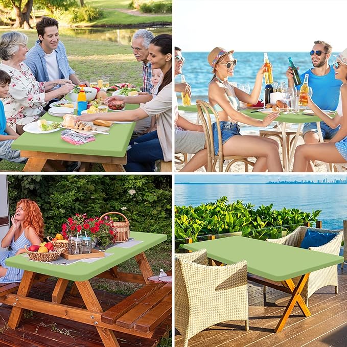 homing Rectangle Table Cloth Cover, Waterproof Polyester Elastic Fitted Tablecloth, Fits for 8 Foot Folding Tables, Washable Table Protector for Picnic, Camping, Outdoor (Sage Green, 30" x 96")