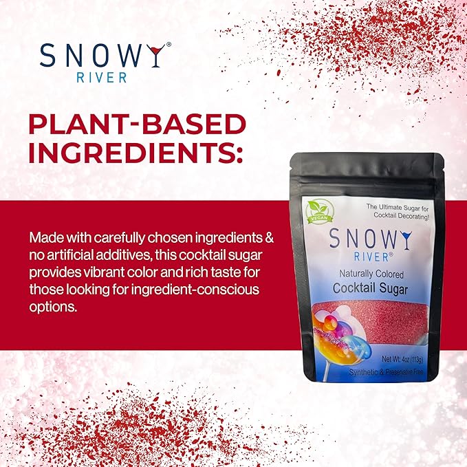 Snowy River Red, Cocktail & Margarita Sugar Rimmer - Vibrant Naturally Colored Sugar for Cocktail Rimming, Baking & Decorating, Medium Crystal - 4oz