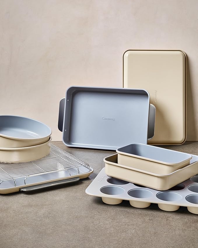 Caraway Non-Stick Ceramic 9”x13” Rectangle Pan Duo - Naturally Slick Ceramic Coating - Non-Toxic, PTFE & PFOA Free - Perfect for Brownies, Lasagnas, and More - Sage