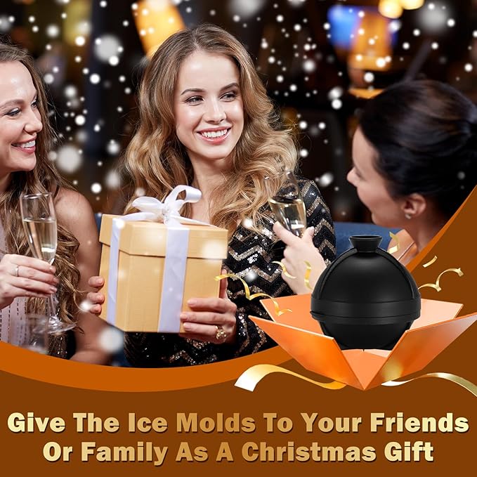 6 Pack 3D Sphere Ice Molds 2.5 Inch Large Silicone Round Ice Cube Molds Novelty Ice Ball Molds Gifts Stuff for Cocktails, Bourbon, Brandy, Whiskey Christmas Gifts (6, Round)