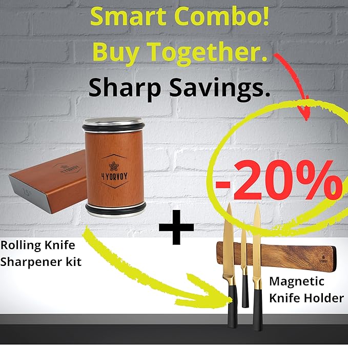 4 YORVOY Rolling Knife Sharpener Kit- Best Knife Sharpener Tool with 15 & 20 Degree Knife Sharpening Angle- Diamond and Ceramic Discs for Sharper Kitchen Knives- Best Gift for Cooking Enthusiasts
