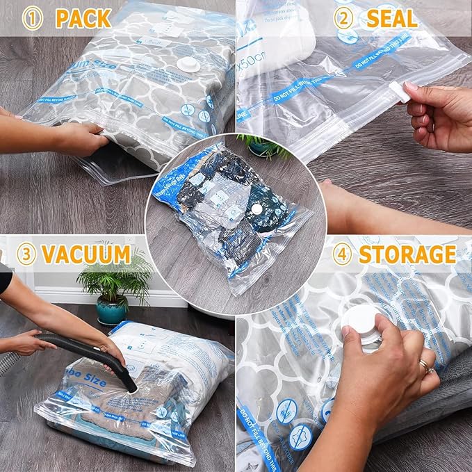 Vacuum Storage Bags 12 Jumbo, Space Saver Sealer Bags, Airtight Compression Bags for Clothes, Pillows, Comforters, Blankets, Bedding